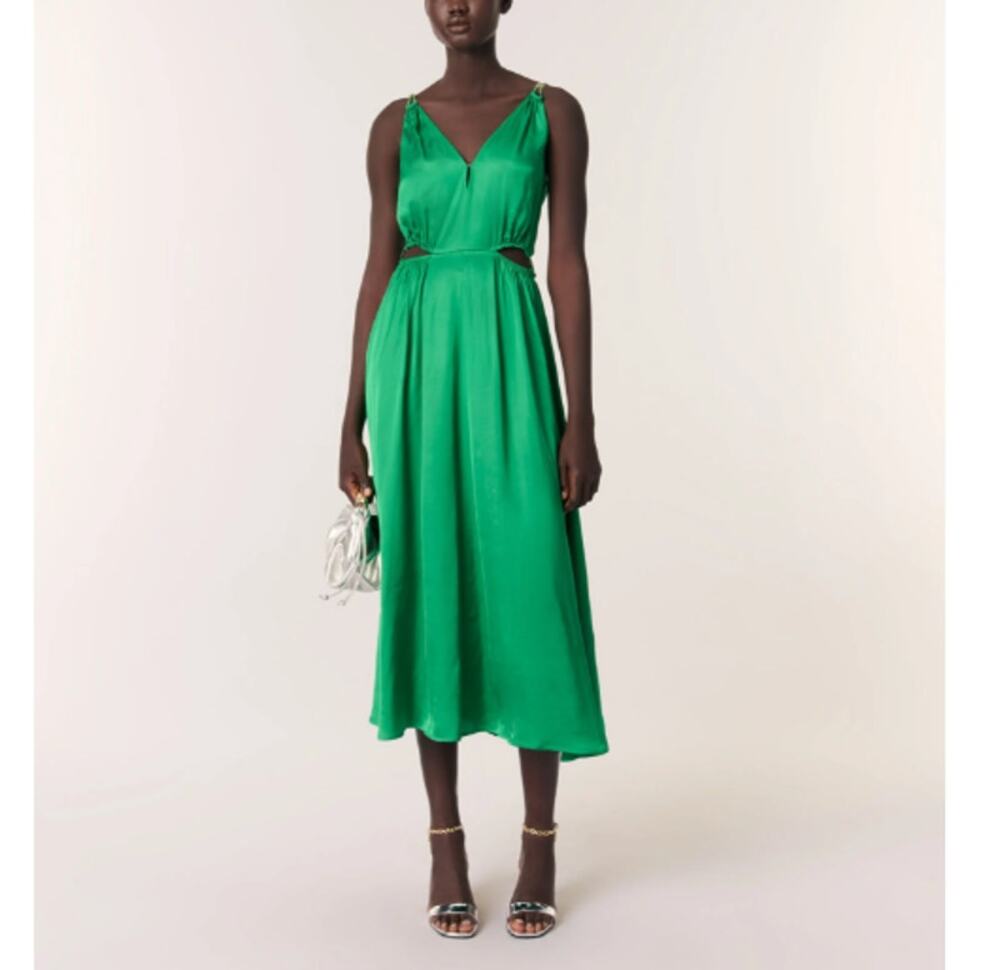 Maje Women's Green Satin-Look Maxi Dress Size 42 /XL
